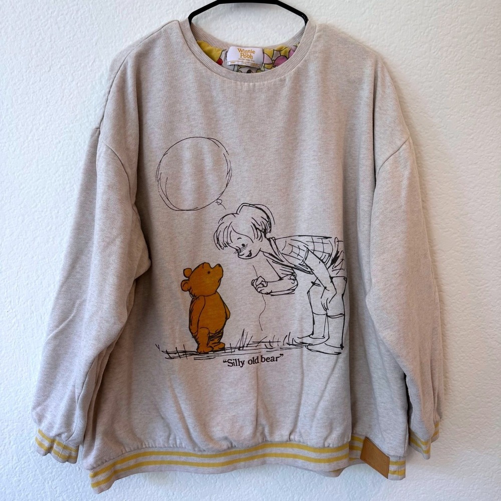 Disney Winnie the Pooh Sweatshirt Unisex XXL Beige Reversible Silly Old Bear